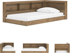 Signature Design by Ashley Deanlow Bookcase Storage Bed, Replicated Walnut Wood-Look Platform, Mid-Century Modern Casual Style, Integrated Bookshelf Side Rails, Honey Brown, Twin