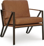 Signature Design by Ashley Garronmont Mid-Century Modern Leather Accent Chair with Metal Frame, Light Brown & Metallic