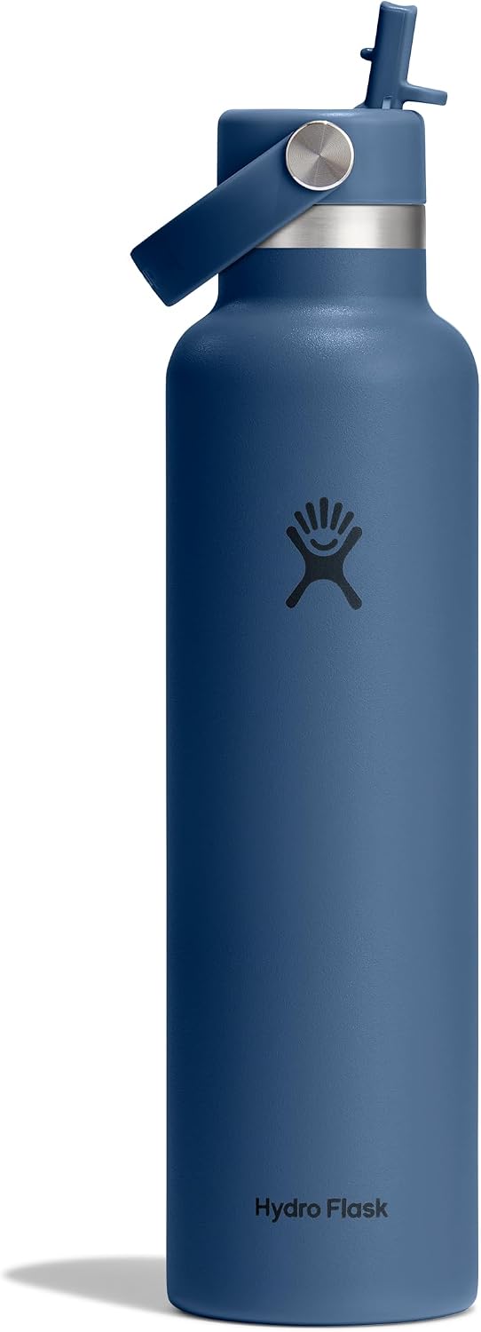 Hydro Flask Water Bottle - Insulated Stainless Steel - Straw Lid, Non Spill, Leakproof in 24 Oz Harbor Blue