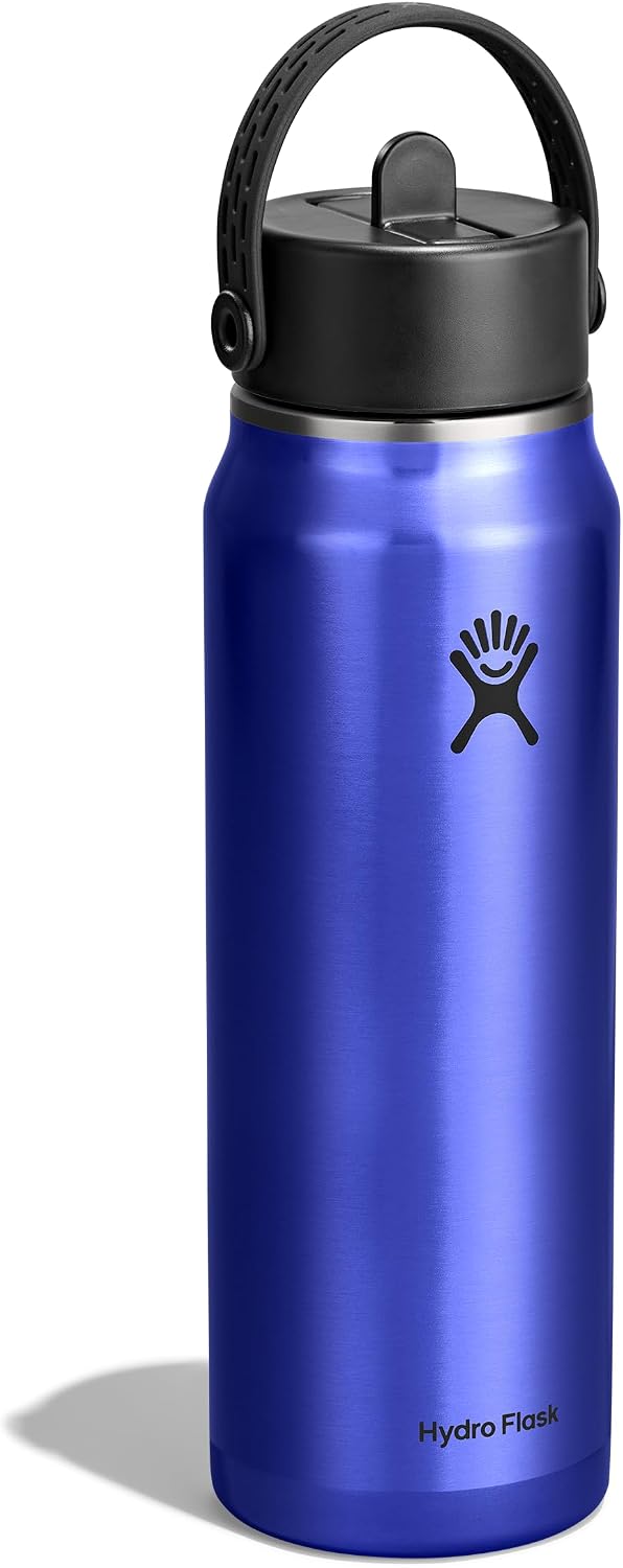 Hydro Flask 32 Oz Lightweight Wide Straw Lid - Insulated Stainless Steel Water Bottle - Hiking, Commuting Sapphire Blue