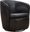 Signature Design by Ashley Kierreys Modern Top Grain Leather Upholstered Swivel Chair with Barrel Back, Black