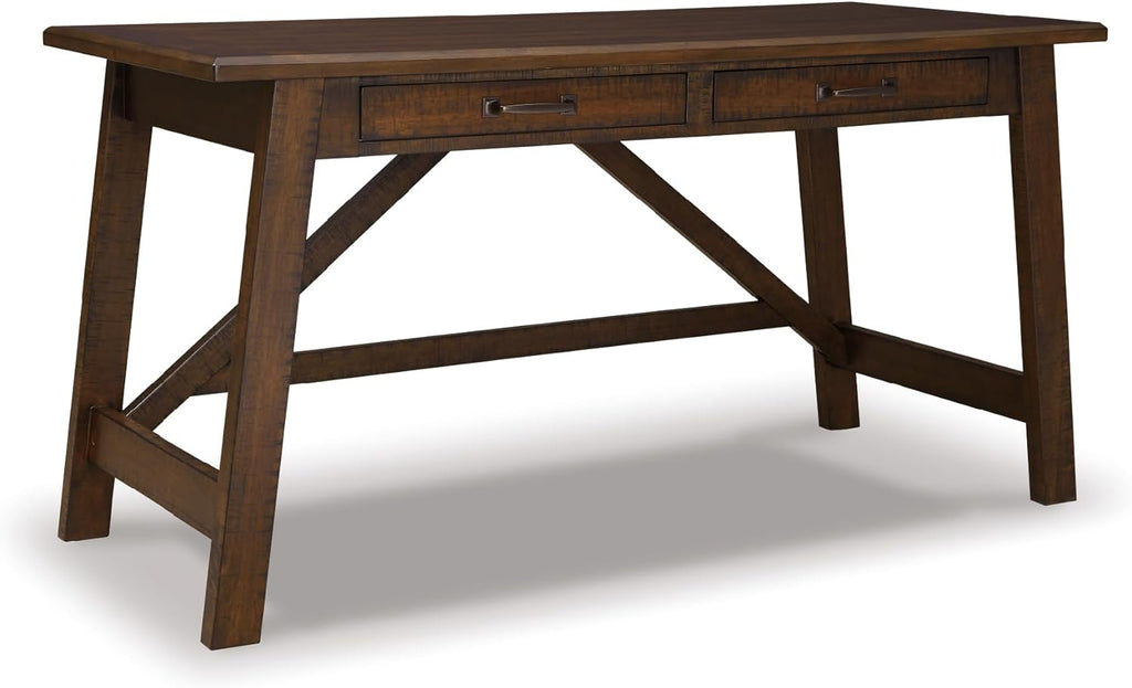 Signature Design by Ashley Baldridge Home Office Desk With Drawers, Rustic Industrial,Wood Construction, Smooth-Gliding Storage for Workspaces, Ideal for Home Offices, Brown