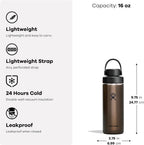 Hydro Flask Lightweight Wide Flex Chug Cap - Insulated Stainless Steel Water Bottle 16 Oz Emerald Green