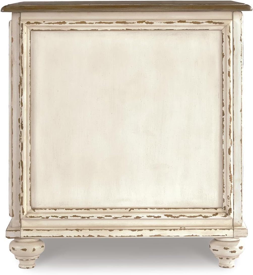 Signature Design by Ashley Realyn Chairside End Table, Living Room Side Table, Antique Two-Tone Mirrored Door, Ash Veneer, Wood and Engineered Wood, White/Brown, 18"W x 24"D x 25"H