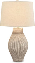 Signature Design by Ashley Layal Modern Table Lamp, Textured Paper Composite Base, Modified Drum Shade, 3-Way Switch Lighting for Living Room or Bedroom, 16 Inch Diameter, Beige