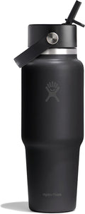 Hydro Flask Travel Water Bottle - Insulated Stainless Steel - Wide Straw Lid, Non Spill, Leakproof in 32 Oz Tonal Black