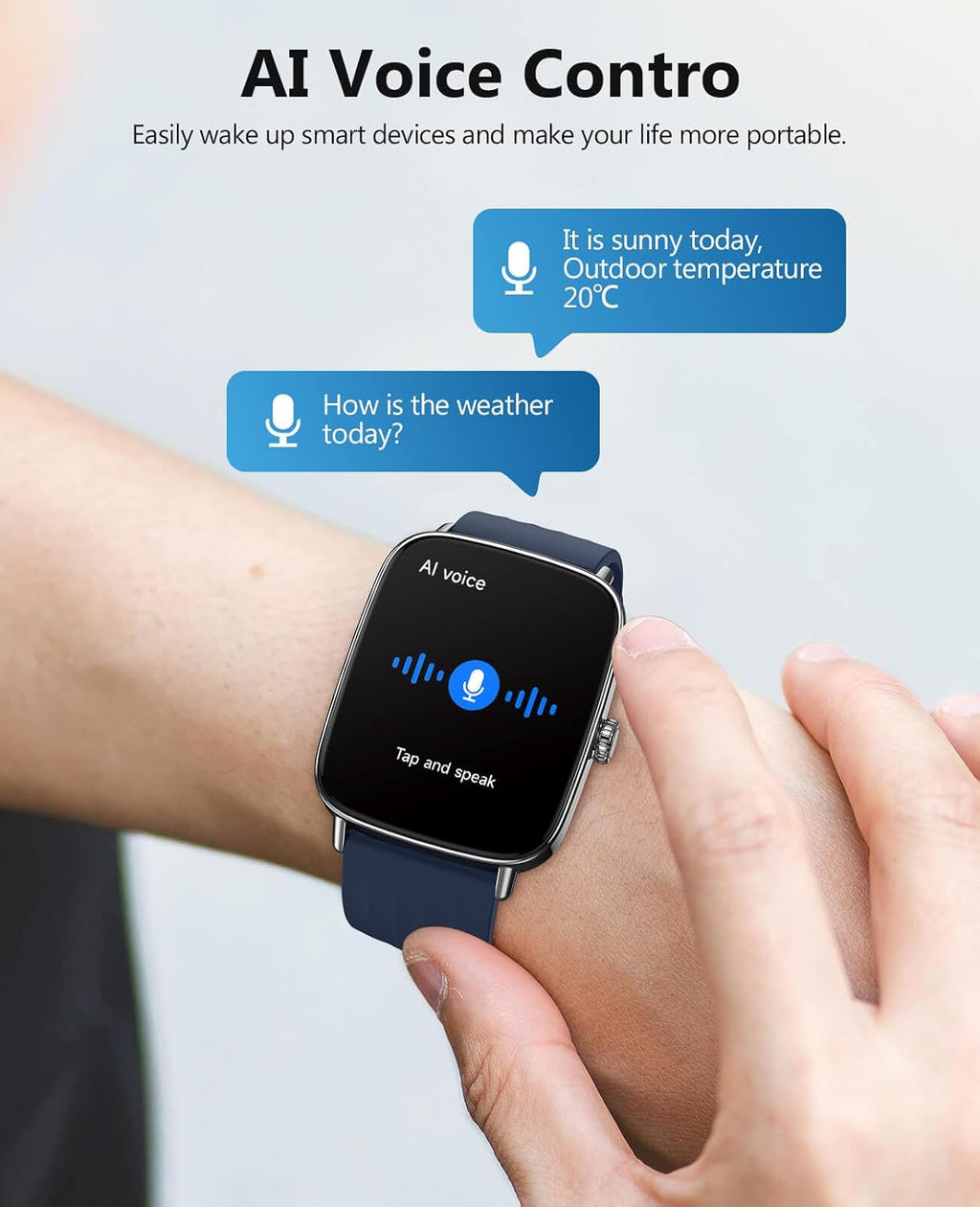 SOUYIE Smart Watches for Men Women, 1.85" AI Voice Smartwatch, 24/7 Heart Rate Monitor, Stress/SpO2/Sleep Tracker, IP68 Waterproof, Weather, 100+ Sports Fitness Tracker for Android iOS Blue