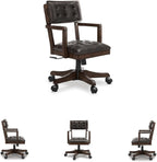 Signature Design by Ashley Breckington Contemporary Faux Leather Tufted Home Office Desk Chair with Adjustable Height and Casters, Solid Wood, 28.75" W x 28.75" D x 38" H, Dark Brown