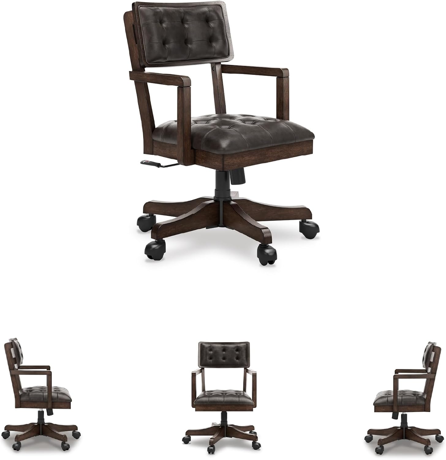 Signature Design by Ashley Breckington Contemporary Faux Leather Tufted Home Office Desk Chair with Adjustable Height and Casters, Solid Wood, 28.75" W x 28.75" D x 38" H, Dark Brown