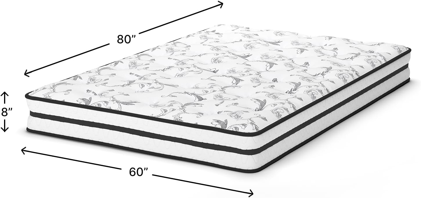 Signature Design by Ashley Queen Size Chime 8 Inch Medium Firm Innerspring Mattress with Pressure Relief Quilt Foam, Fiberglass-Free, Mattress In A Box