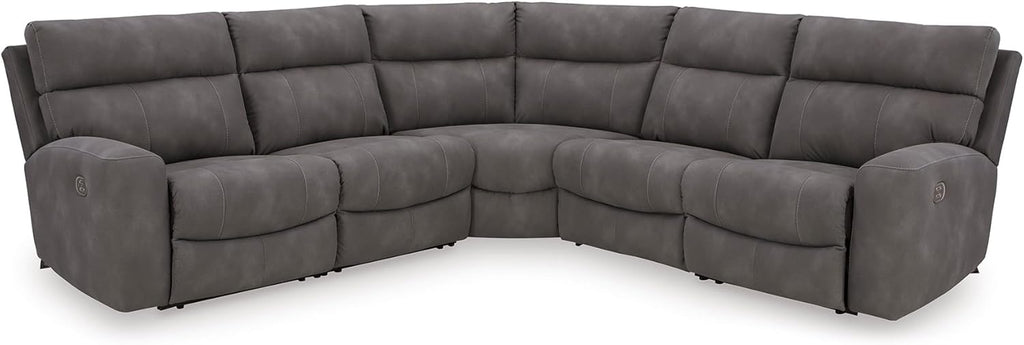 Signature Design by Ashley Contemporary Next-Gen DuraPella L-Shape Symmetrical Faux Leather 5-Piece Power Reclining Sectional with Adjustable Headrest and USB Charging Ports, Gray
