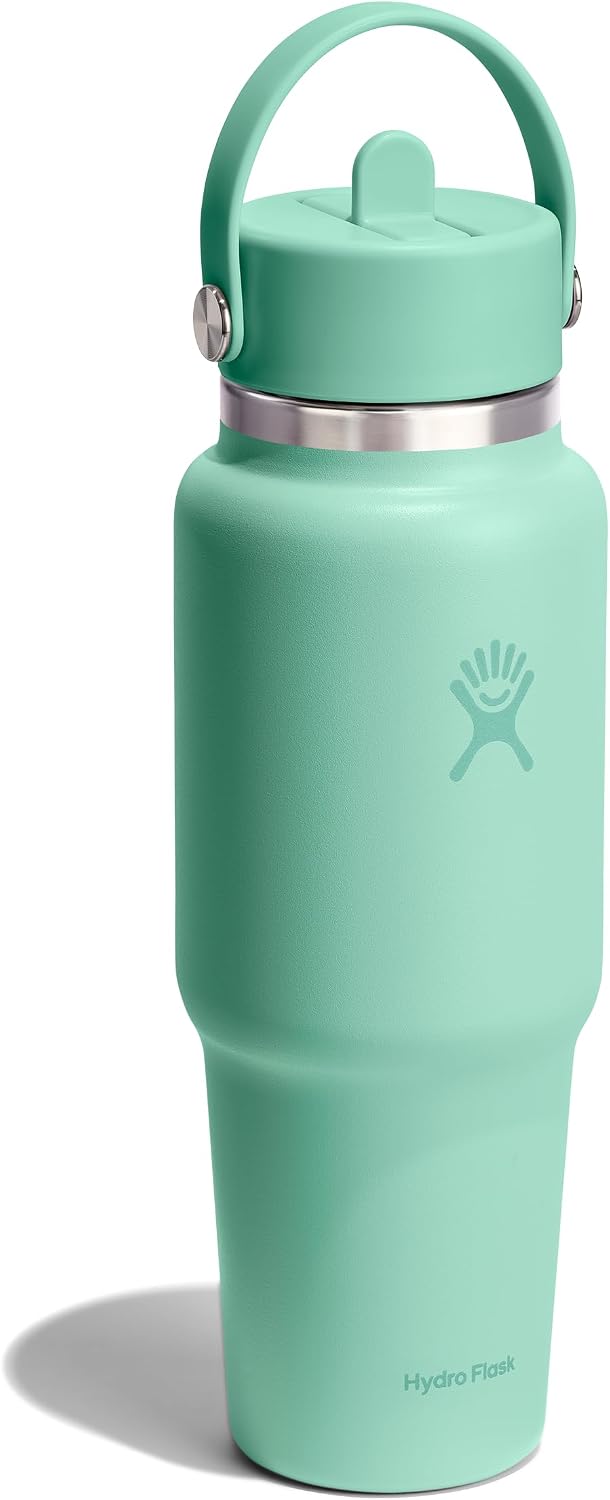 Hydro Flask Travel Water Bottle - Insulated Stainless Steel - Wide Straw Lid, Non Spill, Leakproof in 32 Oz Mermaid Green