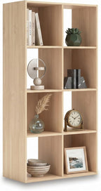 Signature Design by Ashley Piperton 8 Cube Storage Organizer, Natural Finish Over Replicated Ash Wood Grain, Vertical Floor Mount Cubbies for Living Room or Home Office, Light Brown