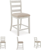 Signature Design by Ashley Skempton 7-Piece Counter Height Dining Table Set for 6, Solid Wood Frames and Acacia Veneer, Cushioned Bar Stools, White and Light Brown