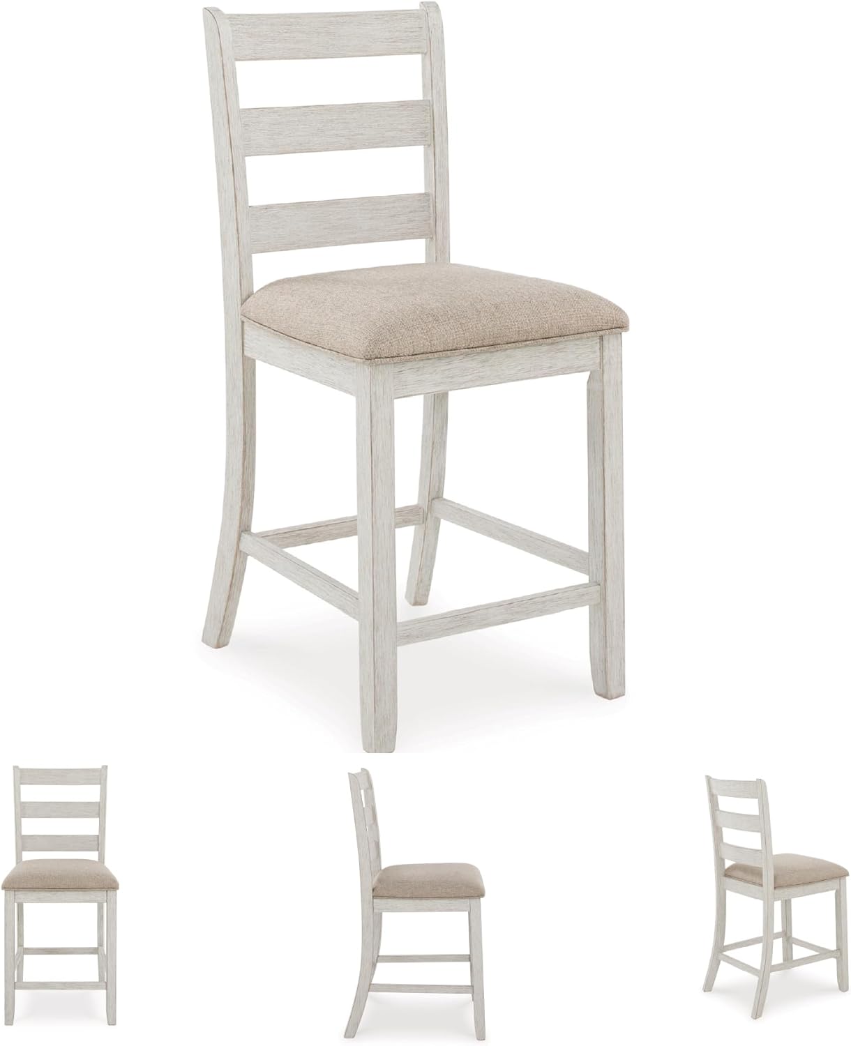 Signature Design by Ashley Skempton 7-Piece Counter Height Dining Table Set for 6, Solid Wood Frames and Acacia Veneer, Cushioned Bar Stools, White and Light Brown