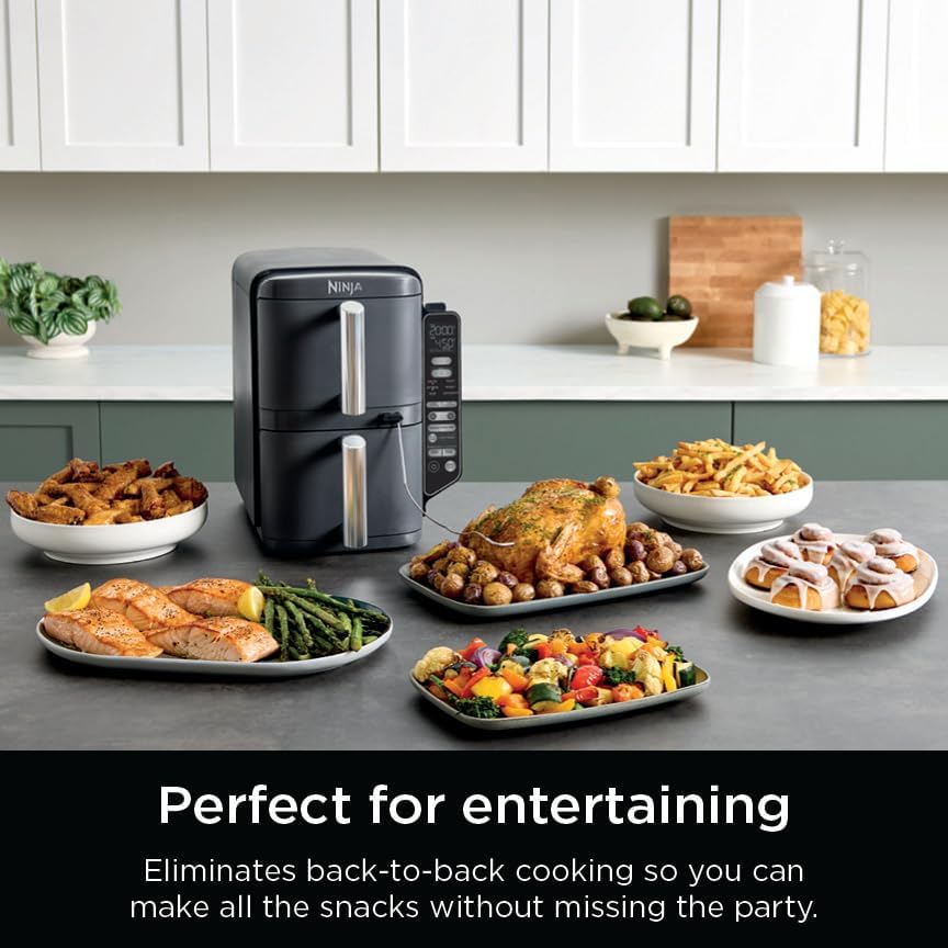 Ninja DoubleStack XL Smart Air Fryer, 2-Basket, 10 QT, 6-in-1, DoubleStack Technology Cooks 4 Foods at Once, Space Saving Design, Air Fry, Broil, Bake SL451