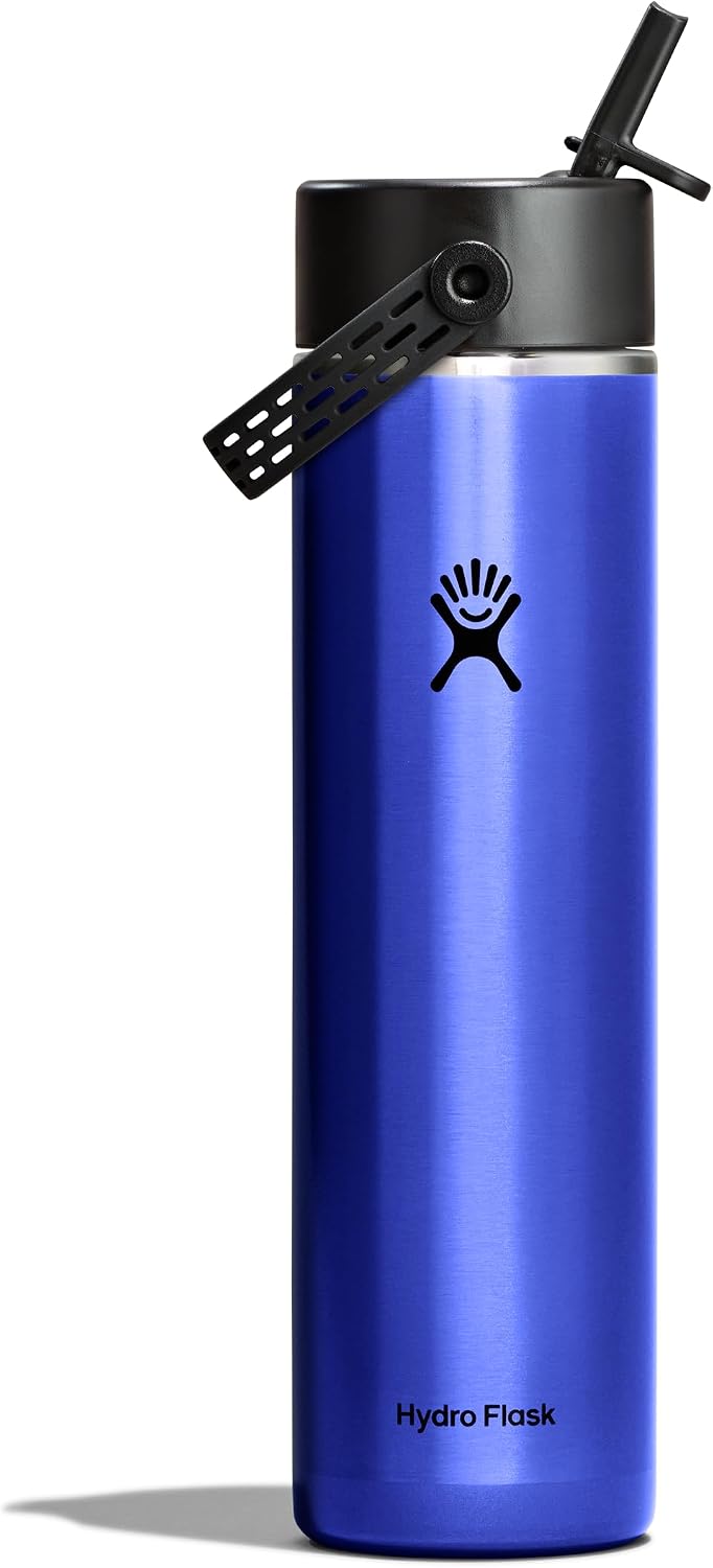 Hydro Flask 24 Oz Lightweight Wide Straw Lid - Insulated Stainless Steel Water Bottle - Hiking, Commuting Sapphire Blue
