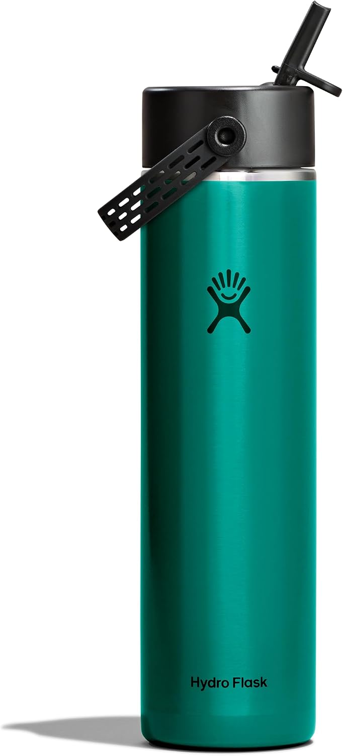 Hydro Flask 24 Oz Lightweight Wide Straw Lid - Insulated Stainless Steel Water Bottle - Hiking, Commuting Emerald Green