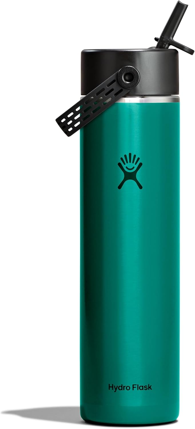 Hydro Flask 24 Oz Lightweight Wide Straw Lid - Insulated Stainless Steel Water Bottle - Hiking, Commuting Emerald Green