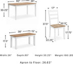 Signature Design by Ashley Gesthaven Casual Modern Dining Room Table Set with 4 Chairs and Bench, Set of 6, Mango Wood, 30.25" Table Height, White & Light Brown