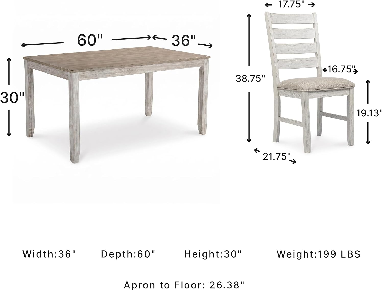 Signature Design by Ashley Skempton Cottage Dining 7 Piece Set – Rectangular Table & 6 Upholstered Chairs | Coastal Chic Meets Farmhouse, Whitewash