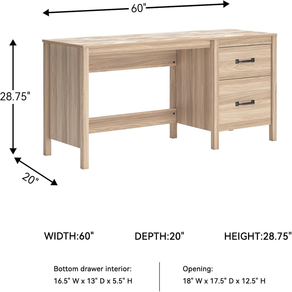 Signature Design by Ashley Battelle Casual 60" Home Office Desk with 1 Drawer and Cabinet Door, Light Brown