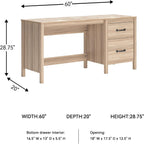 Signature Design by Ashley Battelle Casual 60" Home Office Desk with 1 Drawer and Cabinet Door, Light Brown