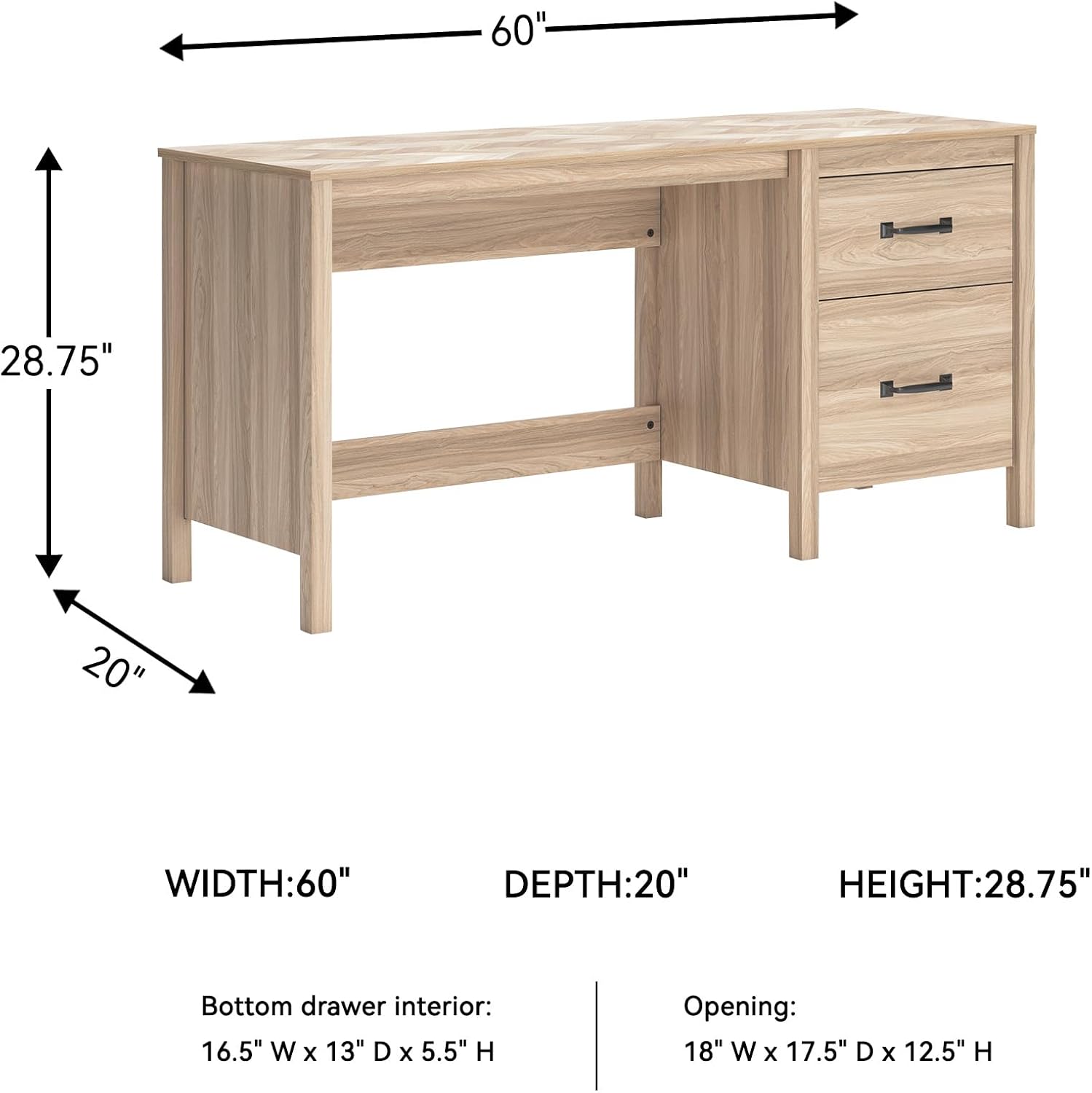 Signature Design by Ashley Battelle Casual 60" Home Office Desk with 1 Drawer and Cabinet Door, Light Brown