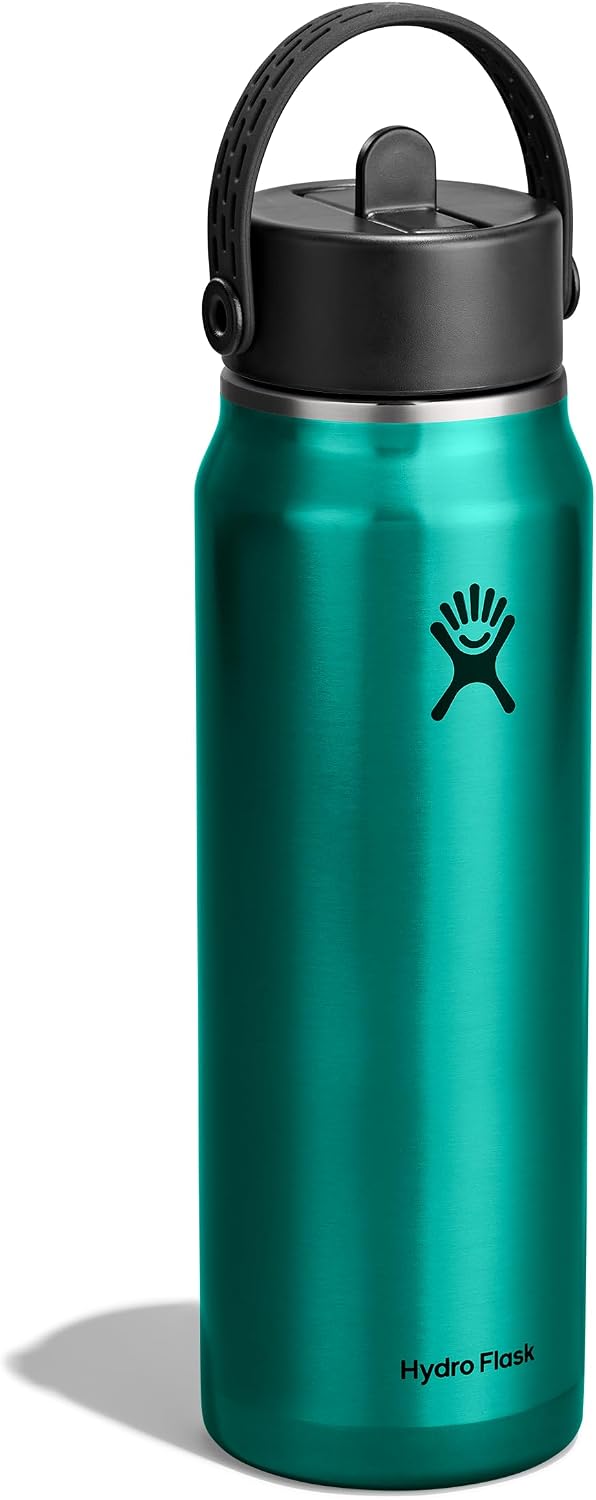 Hydro Flask 32 Oz Lightweight Wide Straw Lid - Insulated Stainless Steel Water Bottle - Hiking, Commuting Emerald Green