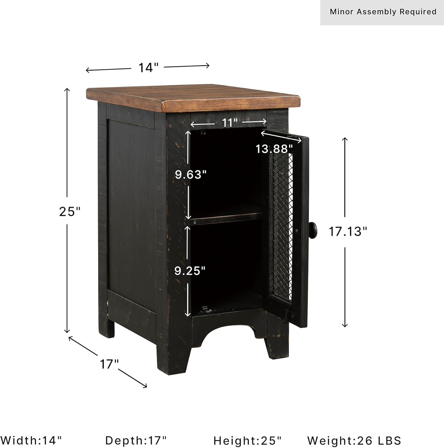 Signature Design by Ashley Valebeck Chairside End Table, Small Side Table with Storage Cabinet for Living Room Decor, Pine Veneers, Pine Wood, and Engineered Wood, Distressed Black/Brown