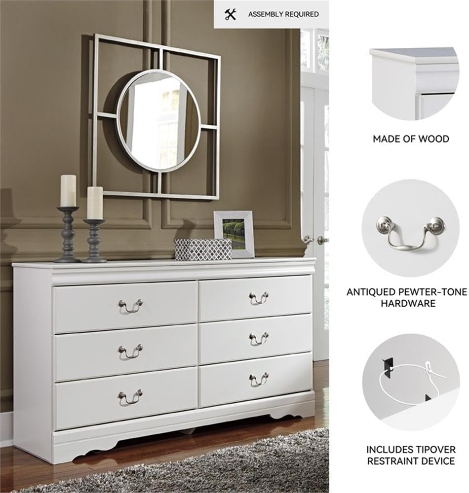Signature Design by Ashley Anarasia Modern Glam Children's 6 Drawer Dresser, White