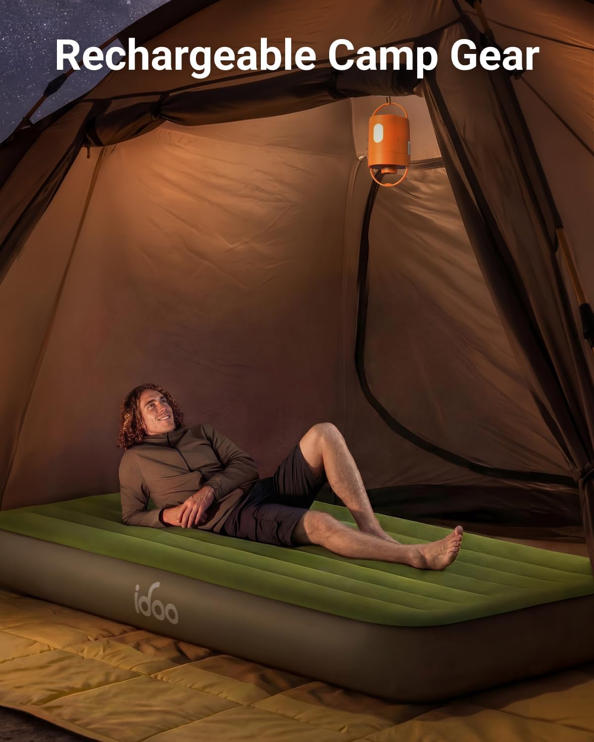 iDOO Portable Camping Essentials Mattress, 10" Twin XL Air Mattress with Cordless Rechargeable Pump, 2-in-1 Fast Inflation, Built-in LED Light, USB Charging, Retractable Camping Cot Sleeping Pad