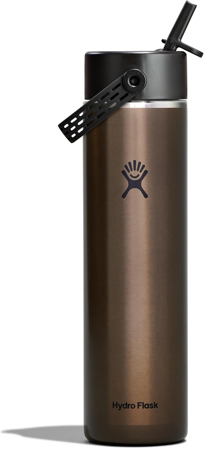 Hydro Flask 24 Oz Lightweight Wide Straw Lid - Insulated Stainless Steel Water Bottle - Hiking, Commuting Obsidian