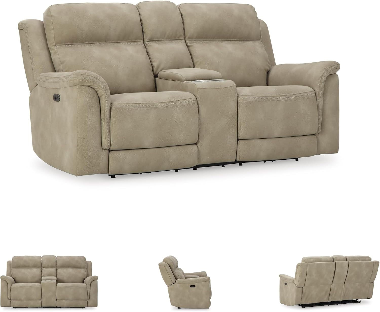 Signature Design by Ashley Power Reclining Loveseat with Console, Next-Gen Durapella, Zero Gravity Mechanism, Easy to Clean Water Resistant Performance Fabric, Sand