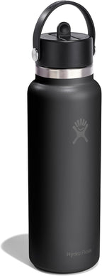 Hydro Flask Water Bottle - Insulated Stainless Steel - Wide Straw Lid, Non Spill, Leakproof in 40 Oz Tonal Black