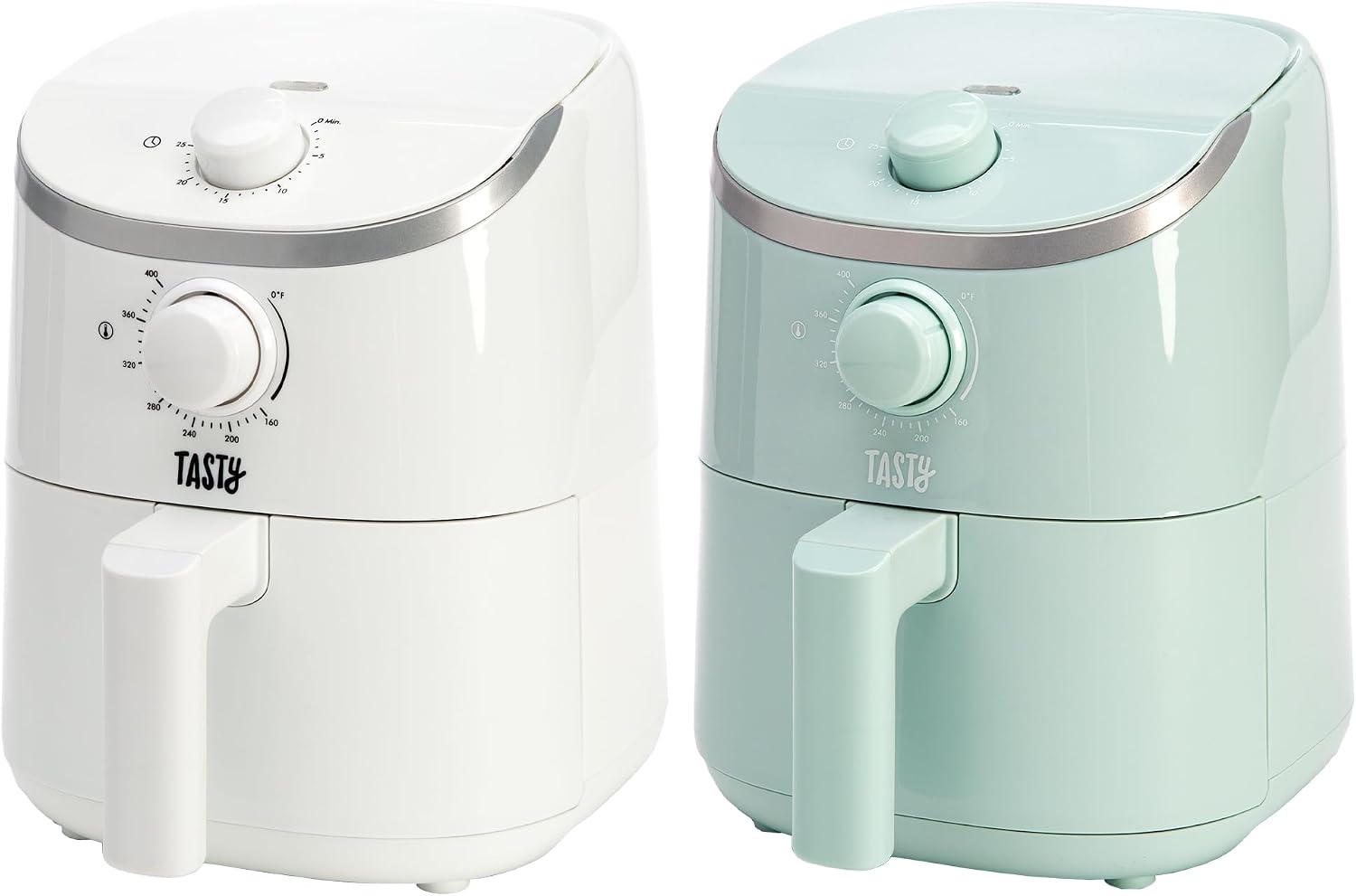 Tasty Personal Air Fryer, Healthier Meals in Minutes, Adjustable Temp Control up to 400°F, Easy-to-Use Design, Nonstick Basket and Tray Made without PFAS, PFOA, PFOS & PTFE, 900 Watts, 2-Quart, White