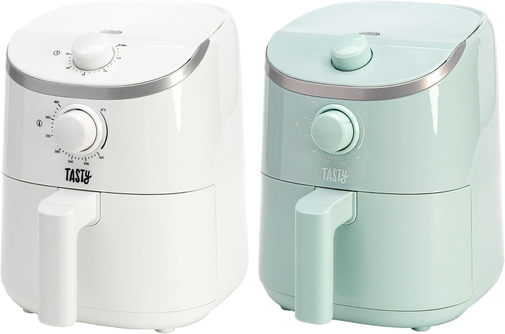 Tasty Personal Air Fryer, Healthier Meals in Minutes, Adjustable Temp Control up to 400°F, Easy-to-Use Design, Nonstick Basket and Tray Made without PFAS, PFOA, PFOS & PTFE, 900 Watts, 2-Quart, Aqua
