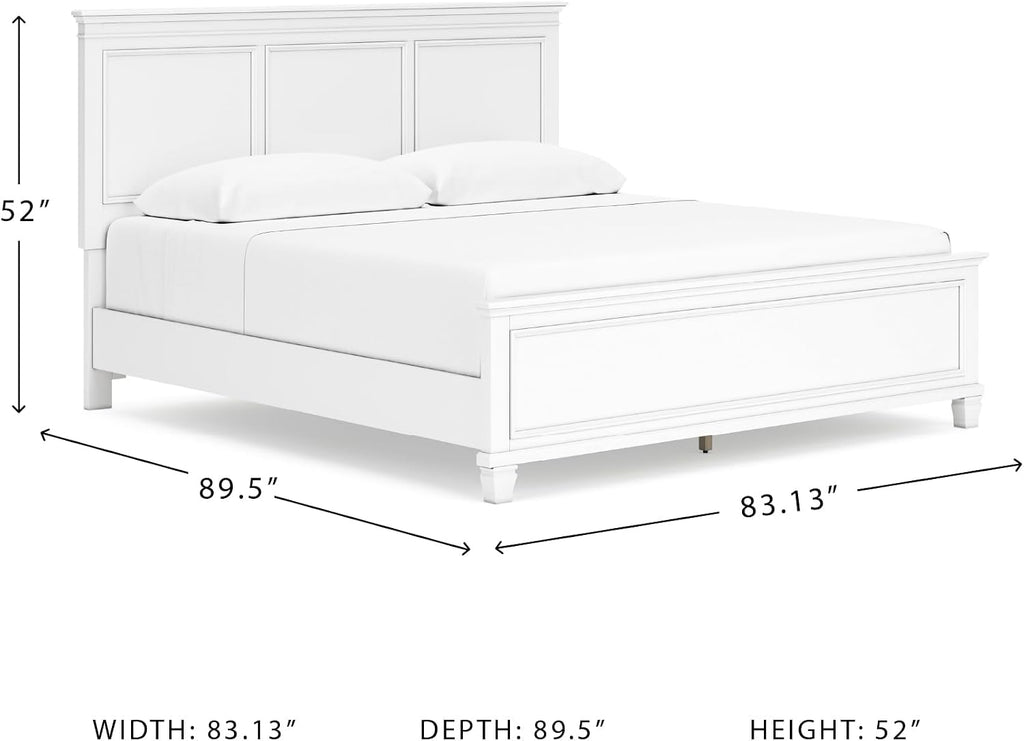 Signature Design by Ashley Fortman Transitional California King Panel Bed with Tapered Feet, Foundation or Box Spring Needed, White