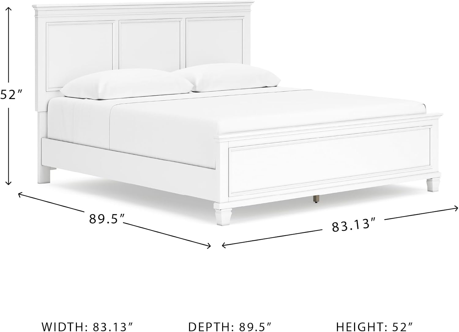 Signature Design by Ashley Fortman Transitional California King Panel Bed with Tapered Feet, Foundation or Box Spring Needed, White