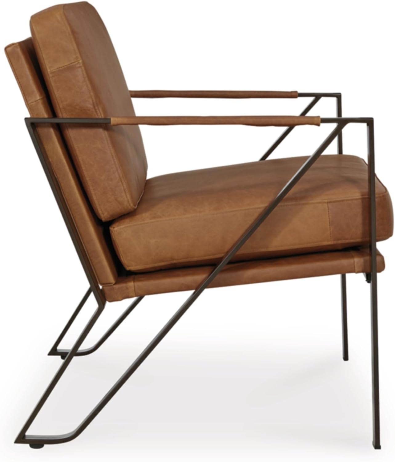 Signature Design by Ashley Garronmont Mid-Century Modern Leather Accent Chair with Metal Frame, Light Brown & Metallic