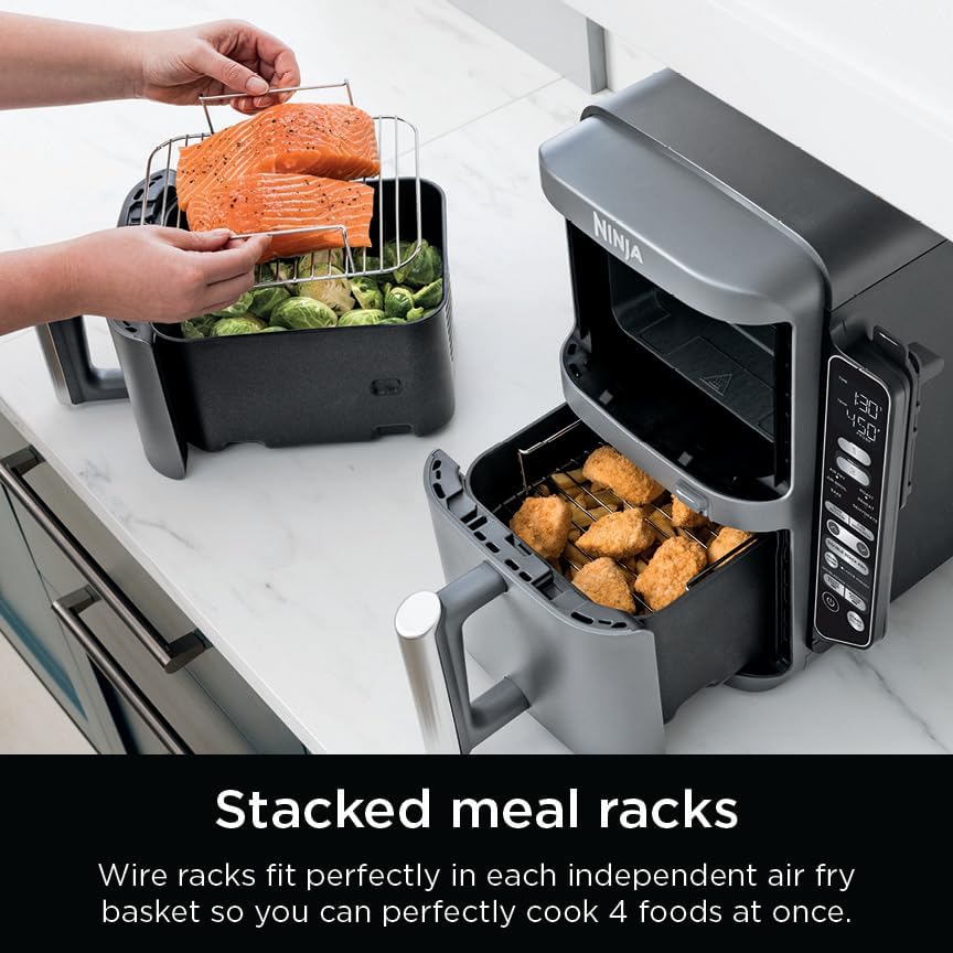 Ninja DoubleStack XL Smart Air Fryer, 2-Basket, 10 QT, 6-in-1, DoubleStack Technology Cooks 4 Foods at Once, Space Saving Design, Air Fry, Broil, Bake SL451