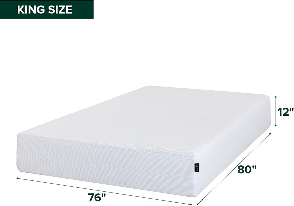Zinus 12 Inch Green Tea Cooling Memory Foam Mattress [New Version], King, Fiberglass Free, Medium Firmness, Cooling Gel Foam, Certified Safe Foams & Fabric, Mattress in A Box