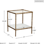 Signature Design by Ashley Ryandale Square Accent Table for Living Room, Sand‑Casted Aluminum Frame With Brass Finish, Glass Top and White Marble Shelf, 21" Size