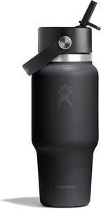 Hydro Flask Travel Water Bottle - Insulated Stainless Steel - Wide Straw Lid, Non Spill, Leakproof in 24 Oz Tonal Black