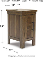 Signature Design by Ashley Moriville Rustic Farmhouse End Table with 1 Cabinet Door and USB Ports, Brown