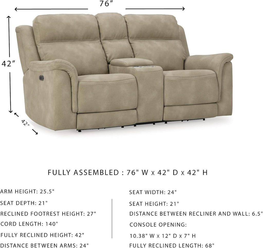 Signature Design by Ashley Power Reclining Loveseat with Console, Next-Gen Durapella, Zero Gravity Mechanism, Easy to Clean Water Resistant Performance Fabric, Sand