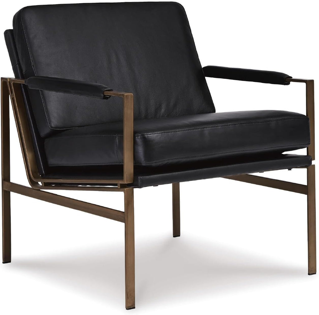 Signature Design by Ashley Puckman Leather Accent Chair, Modern Metal Frame Lounge Seating for Living Rooms, Black, 29" W