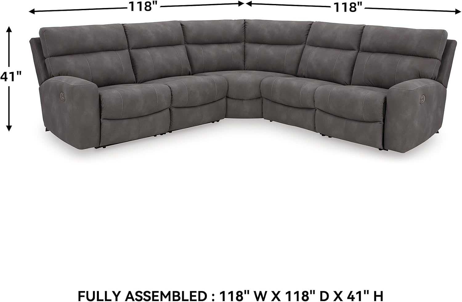 Signature Design by Ashley Contemporary Next-Gen DuraPella L-Shape Symmetrical Faux Leather 5-Piece Power Reclining Sectional with Adjustable Headrest and USB Charging Ports, Gray