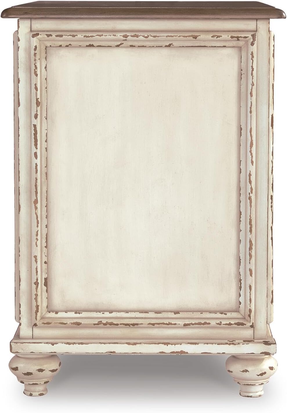 Signature Design by Ashley Realyn Chairside End Table, Living Room Side Table, Antique Two-Tone Mirrored Door, Ash Veneer, Wood and Engineered Wood, White/Brown, 18"W x 24"D x 25"H