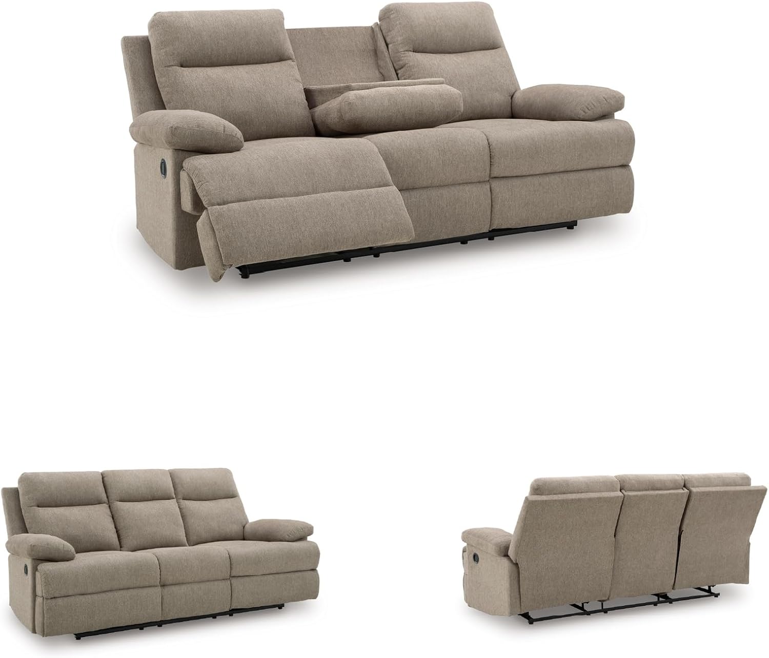 Signature Design by Ashley Reclining Sofa with Drop Down Table and USB Charging, Yarrow Lane Yarrow Lane Collection, Manual Pull Tab, Chenille Fabric for Living Room Comfort, Mocha Brown, 86" W